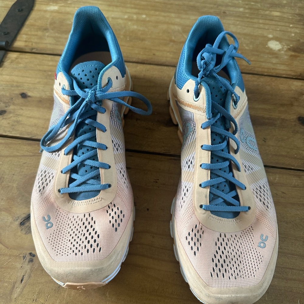 On Running Athletic Shoes Blue and Cream